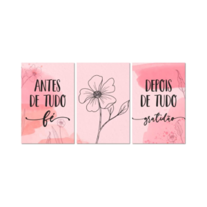 Kit 3 Placas Decorativas - Frases Gratidão - 20x30cm