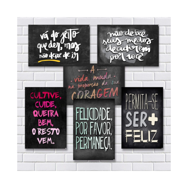 Kit Com 7 Placas Em Mdf - Frases Motivacionais - R+ Adesivos