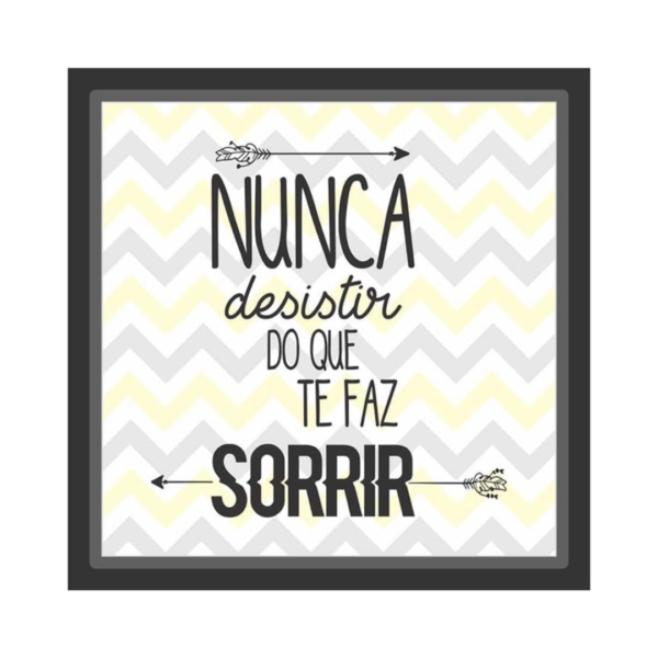 Quadro Frases Silk Sorrir 27X27cm Kapos Preto