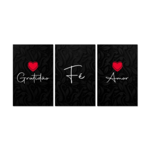 Kit 3 Placas Decorativas Frase Gratidão Fé Amor - 20x30cm Mdf