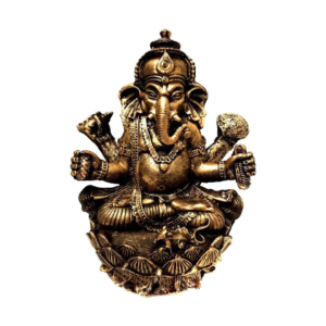 Estátua Ganesha Flor de Lótus - Dourada - 15cm