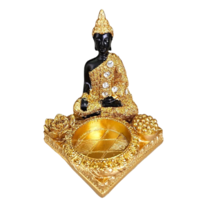 Estátua Buda Hindu - Porta Velas - 10x7cm - Dourado