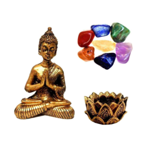 Estátua de Buda + Castiçal + Pedras dos Chakras (Combo)