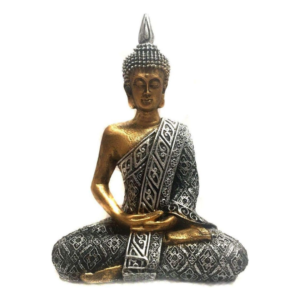 Estátua de Buda Hindu - Resina - Dourado e Prateado - 19,5cm