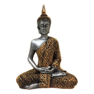 Estátua de Buda Hindu - Resina - Prateado e Dourado - 19,5cm